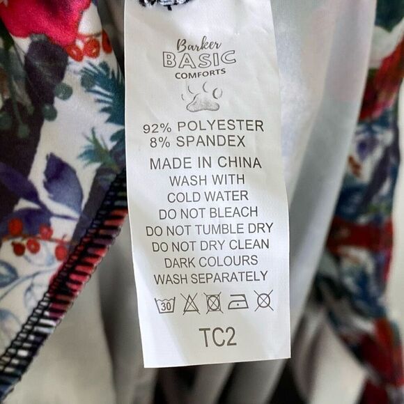 Barker Basic Comfort Red & Green Floral Striped High Rise Leggings TC2 - Picture 4 of 4